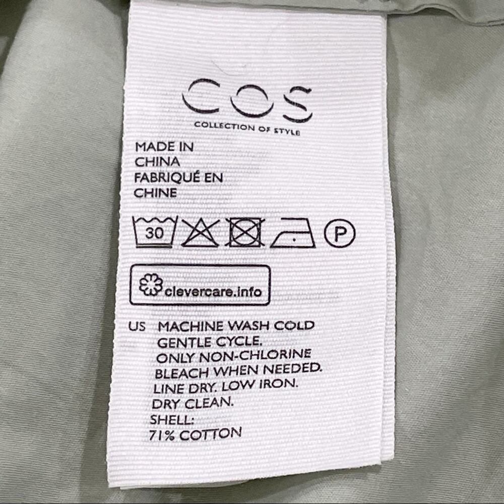 COS Stretch Cotton High Waist Button Front Midi Skirt Sage Green 6 - Picture 3 of 6